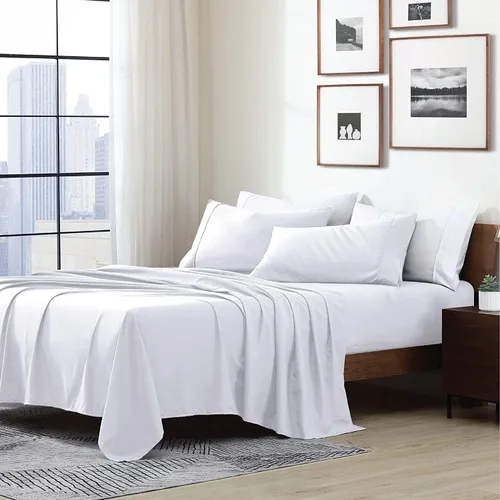 800 Thread Count-4-Piece Bed Sheets Set White Twin 100% Cotton Bedlinen Set, Long Staple Cotton Breathable Soft Sateen Weave, Fits Mattress Upto 18"