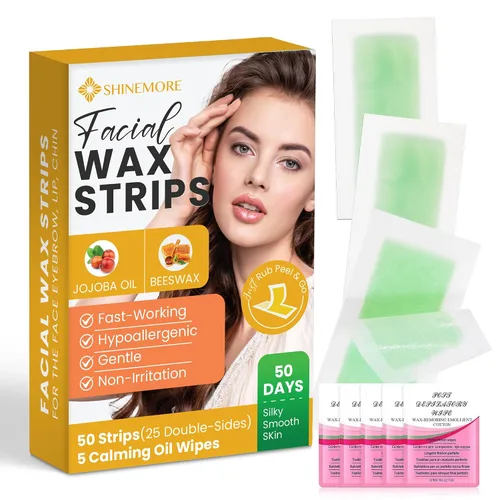 Tiras de cera facial para depilación: trabajo rápido y suave para cara, cejas, labio superior, barbilla, hipoalergénicas para todo tipo de piel, 50