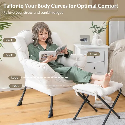 Miniatura 4 de Silla Lazy con otomana, silla decorativa moderna con reposabrazos y bolsillo lateral, sofá tapizado y reposapiés plegable, silla de lectura