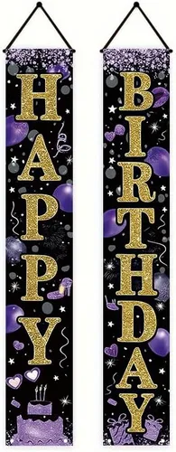 Miniatura 9 de Cartel decorativo de feliz cumpleaños de 12 x 71 pulgadas, bonito cartel colgante para puerta de cumpleaños, suministros de fiesta coloridos