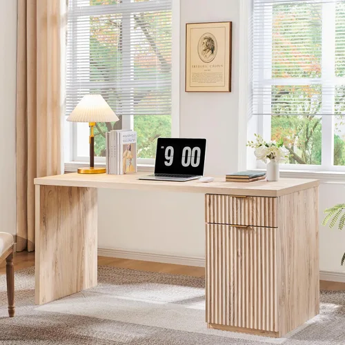 Miniatura 13 de JXQTLINGMU Escritorio ejecutivo moderno de 58 pulgadas con almacenamiento, escritorio de madera para oficina en casa con 5 cajones y 1 gabinete