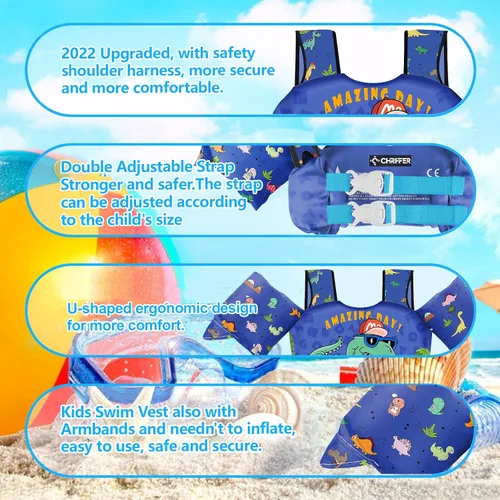 Miniatura 5 de Chriffer - Chaleco salvavidas para niños de 30 a 55 libras, flotadores con arnés de hombro con alas de brazo para niños y niñas de 2, 3, 4, 5, 6, 7