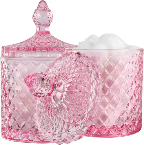 Miniatura 9 de Paquete de 2 Portacotonetes Frascos de Boticario de Vidrio Grueso con Tapa para Decoración de Baño Organizador de Almacenamiento para Hisopos