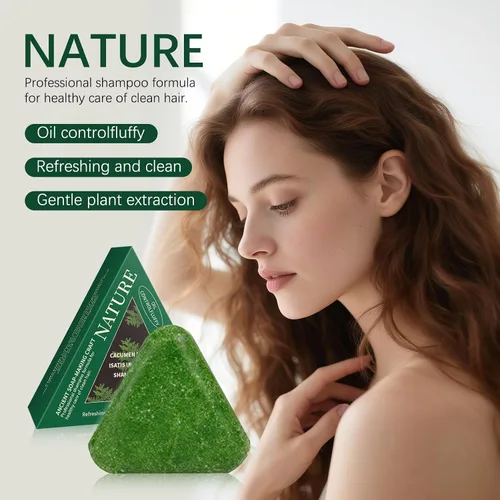 Miniatura 5 de Soelegant Nature Triangle Barra de champú, barra de champú verde, fórmula Polygonum Multiflorum, fórmula de limpieza profunda y nutritiva, fortalece
