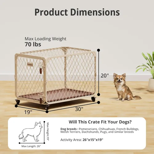 Miniatura 5 de Jaula para perros pequeños de 30 pulgadas con rueda con cerradura, jaulas metálicas de malla de diamante para perros medianos, hasta 70 libras