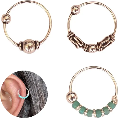 Miniatura 13 de Creations - Par de aretes de aro hechos a mano con cuentas de cartílago pequeño de 0.394 pulgadas, plata de ley 925, cuentas de color blanco, aros