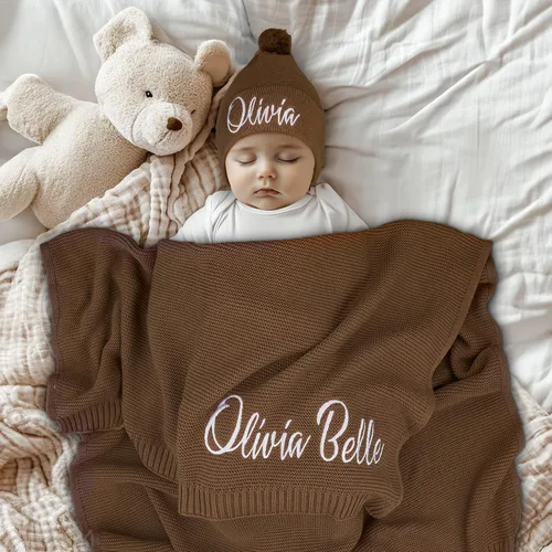 Miniatura 2 de Manta de Bebé Personalizada, 100% Algodón Orgánico Certificado, Manta Envolvente Personalizada con Nombre, Mantas de Recepción para Niños y Niñas