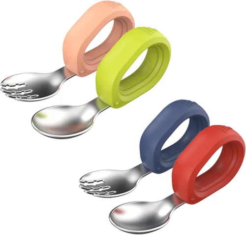 Juego de cubiertos de tenedor y cuchara para niños, sin BPA, duraderos, seguros para niños pequeños, cubiertos para bebés para autoalimentarse más