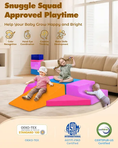 Miniatura 3 de Kayfia Juguetes de escalada para niños pequeños en interiores, bloques de escalada de espuma para bebés de 7 piezas, juego suave y colorido