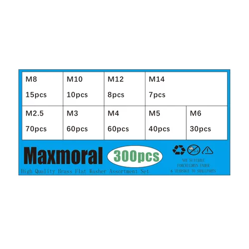 Miniatura 6 de Kit de arandela plana de 300 piezas: Juego de arandelas planas de latón M2.5 a M14