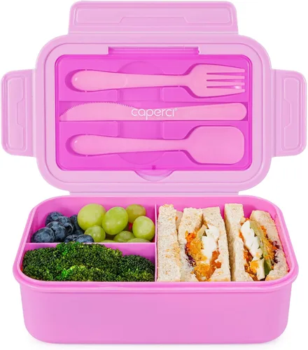 Miniatura 8 de Caperci Caja Bento Clásica para Almuerzo Adulto para Niños Mayores - Envase de Almuerzo de 47 oz con 3 Compartimentos Impermeable para Adultos