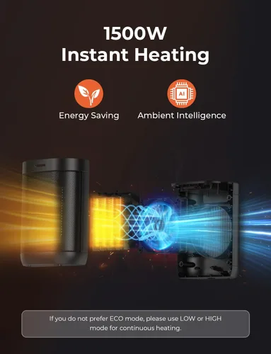 Miniatura 3 de Calentadores de espacio de 1500 W para uso en interiores, calentadores eléctricos de cerámica PTC con 4 modos, protección contra sobrecalentamiento