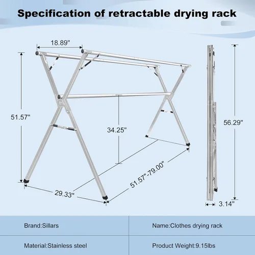Miniatura 4 de Sarahipe Sillars Estante de Secado de Ropa, 240 cm Estante de Secado de Ropa Plegable y Colapsable de Acero Inoxidable para Interior y Exterior
