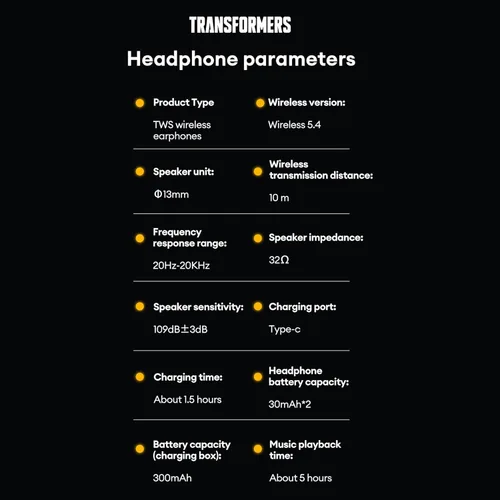 Miniatura 7 de Transformers Auriculares T31, auriculares inalámbricos Bluetooth para juegos con micrófono, auriculares de baja latencia en los oídos, cancelación