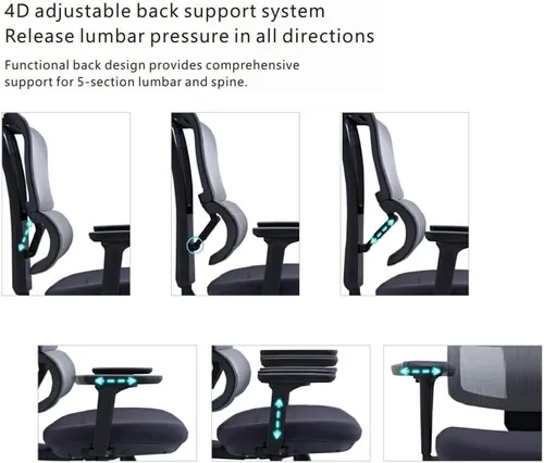 Miniatura 8 de SUNLINE Elevate - Silla de oficina - Sistema de soporte lumbar ergonómico y ajustable con base de aluminio - Reposacabezas de malla curva 4D