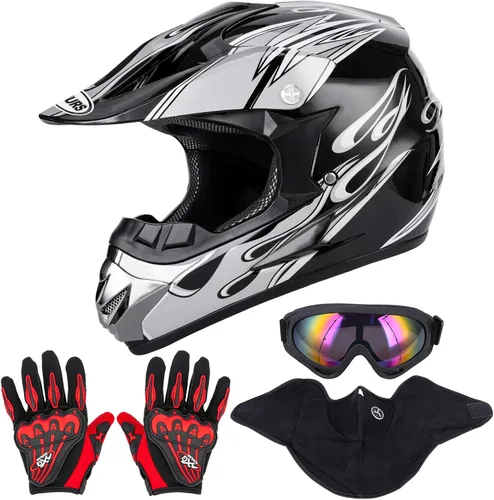 Miniatura 12 de OUMURS Casco de motocross para adultos con gafas, guantes y máscara, casco de motocross ATV unisex para adultos, hombres y mujeres, visera solar