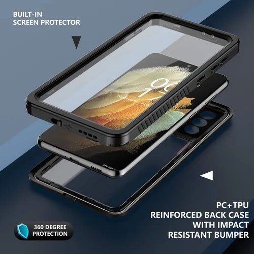 Miniatura 5 de Oterkin Funda impermeable para Samsung Galaxy S21 con protector de pantalla integrado, a prueba de polvo, a prueba de golpes, 360, carcasa