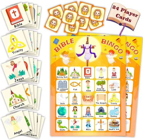 Miniatura 2 de Juego de bingo para 24 jugadores para niños, juego de bingo bíblico y tarjetas de bingo de Acción de Gracias para actividades familiares, escuela
