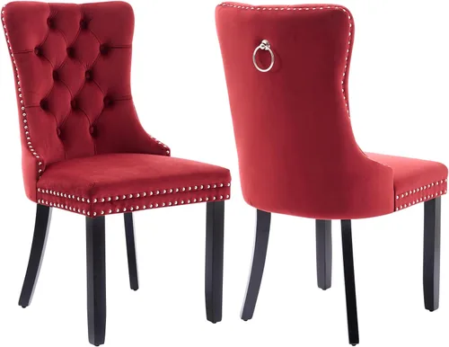 Miniatura 37 de Shenyon Juego de 2 Sillas de Comedor de Terciopelo Gris, Sillas de Comedor Tapizadas con Ribete de Anilla Trasera y Patas de Madera Maciza, Sillas