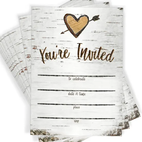 Miniatura 2 de Printed Party Invitaciones y sobres de relleno, abedul rústico, juego de 25