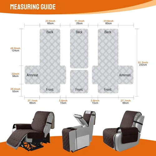 Miniatura 2 de VANSOFY Funda reclinable 100% impermeable con consola (chocolate) y fundas de sofá reclinable (chocolate, 3 plazas)