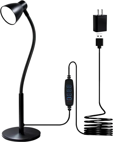 Lámpara de escritorio LED de cuello de cisne regulable pequeña para oficina en casa, luz de lectura CRI 90+ cuidado de los ojos, brillo ajustable,