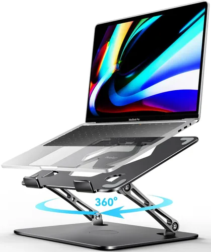 ivoler Soporte Ajustable para Laptop con Base Giratoria de 360°, Soporte Ergonómico para Laptop para Escritorio, Elevador de Laptop Plegable y