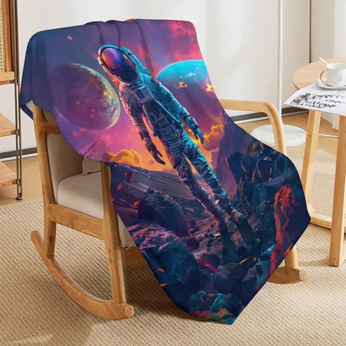 Miniatura 4 de Manta con estampado de astronauta, planeta espacial y galaxia, regalos para sofá, cama, decoración de cosas, ligera, suave y acogedora, de forro