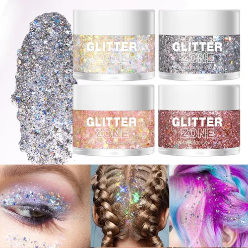 Miniatura 3 de LANGMANNI Gel holográfico con purpurina para el cuerpo, la cara, el cabello y los labios. Gel con purpurina que cambia de color bajo la luz. Vegano