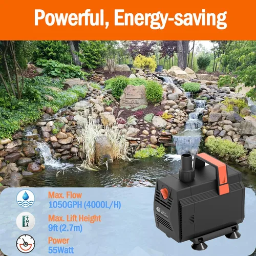 Miniatura 2 de AquaMiracle Bombas de agua para acuario de 1050 GPH (4000L/H, 55 W), bomba de agua sumergible con control de flujo para fuente, cascada, estatua