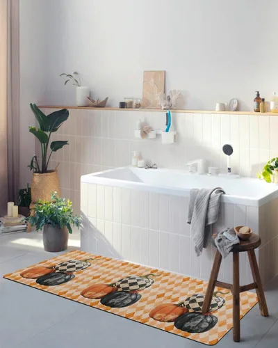 Miniatura 4 de Tapete de baño con diseño de flores de calabazas, antideslizante, de secado rápido y absorbente, de tierra de diatomeas, para ducha, fregadero