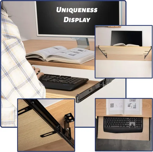 Miniatura 6 de Diapositiva para teclado de 14 pulgadas, resistente con rodamientos de bolas, bandeja de computadora debajo de los rieles del escritorio, gabinete
