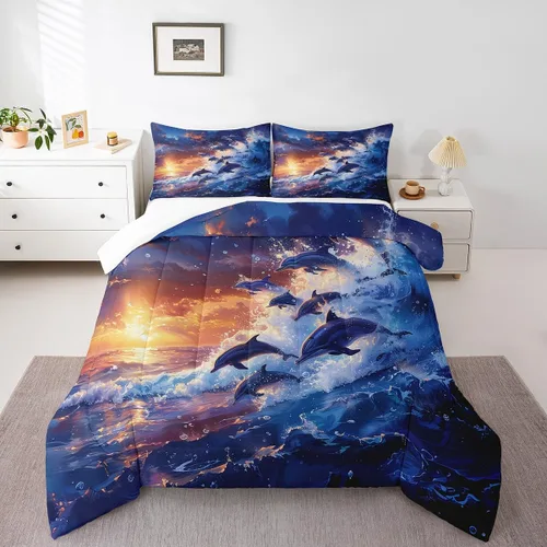 Miniatura 10 de Octopus - Juego de edredón para niños, tamaño matrimonial, nubes oscuras, olas del océano, juego de ropa de cama retro trippy decoración de Rojo