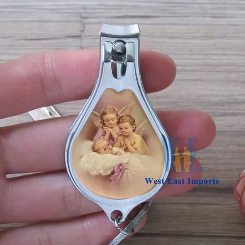 Miniatura 5 de 12 llaveros de bautismo con cortaúñas y abridor de recuerdos de fiesta para niñas, diseño de bautizo recuerdos/ángel bebé en bolsas decoradas Rosa-1