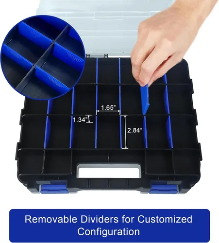 Miniatura 4 de Caja organizadora de herramientas, caja de almacenamiento de piezas pequeñas, 50 compartimentos, organizadores de hardware de doble cara con Azul