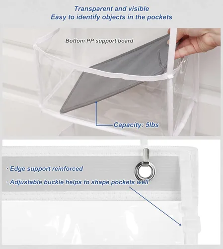 Miniatura 3 de Fixwal Organizador de puerta colgante para despensa con 5 estantes, organizador de habitación con bolsillos de plástico transparente, 25 lb de Blanco