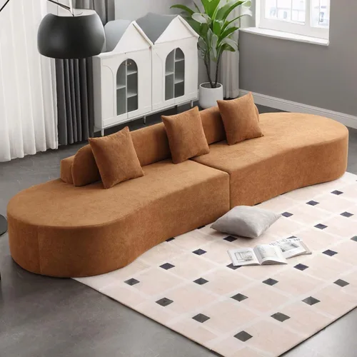 Sofá modular curvado de 130.5 pulgadas para sala de estar, sofá de espuma sin hueso de 4 plazas con 3 almohadas, sofás de compresión para Marrón
