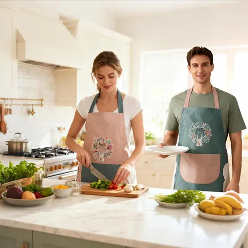Miniatura 3 de DILLMAN Delantal de cocina para mujer con bolsillos para limpiar las manos, bolsillo grande, limpieza a mano, impermeable para cocinar y hornear Azul