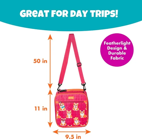 Miniatura 3 de Bentology Bolsa de almuerzo aislada para niños, correa ajustable 2 en 1 para lonchera o transporte manos libres, impermeable, resistente a las Corgi