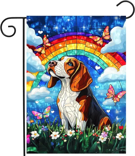 Miniatura 26 de Bandera floral de jardín Golden Retriever para jardín, banderas de bienvenida para exteriores de 12 x 18 pulgadas, bandera de perro de flores