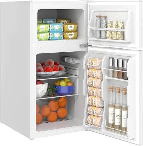 Miniatura 16 de HOMCOM Mini refrigerador de 4 pies cúbicos con congelador, refrigerador compacto de doble puerta con termostato ajustable, estante y puerta