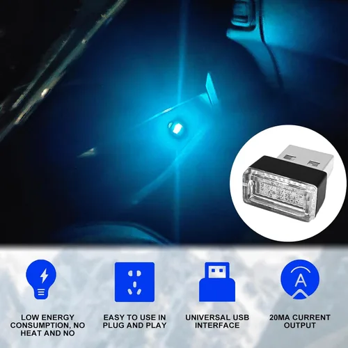 Miniatura 4 de 7 piezas USB LED lámpara de ambiente interior del coche, iluminación ambiental LED nocturna, mini luz USB, iluminación de decoración interior, luz