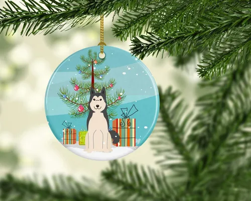 Miniatura 2 de Caroline's Treasures Adorno de cerámica para árbol de Navidad, Laika Spitz de Siberia Occidental, decoración colgante para árbol de Navidad
