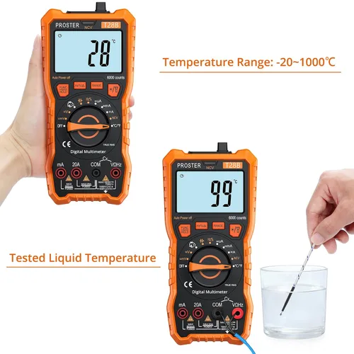 Miniatura 7 de Proster Multímetro Digital 6000 Count - TRMS Voltímetro Multímetro Digital de Rango Automático Probador, Detector NCV Medidor de Corriente y Voltaje