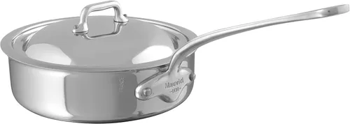 Mauviel M'Cook - Sartén de acero inoxidable pulido de 5 capas con tapa y mango de acero inoxidable fundido, 1.8 cuartos de galón, fabricado en
