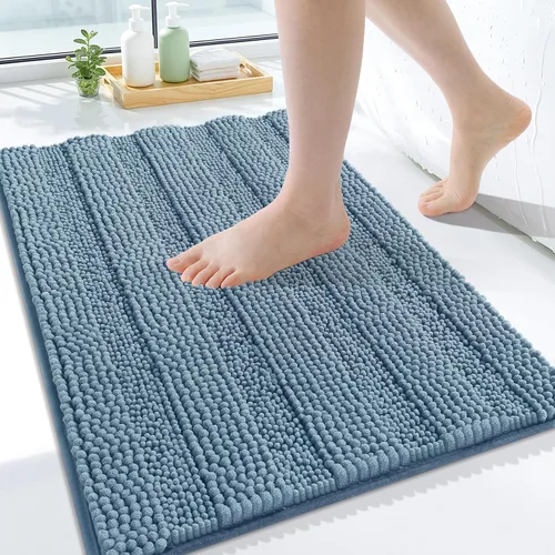 Miniatura 230 de Grandaily Alfombras de baño de felpilla a rayas de 24 x 16 pulgadas, extra gruesas y suaves, absorbentes, parte trasera de goma, alfombra de ducha