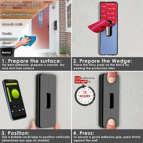 Miniatura 7 de Soporte de ángulo ajustable para timbre de puerta de 25 a 55 grados sin taladro, compatible con todas las baterías de timbre de video Nest