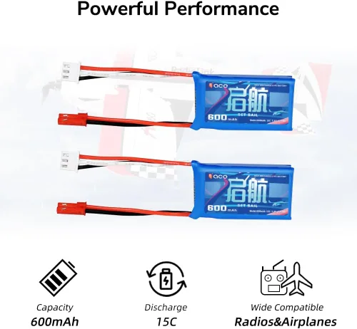Miniatura 3 de Radiolink Gensace - Batería LiPo de 7.4 V 2S 15C 600 mAh JST 2 pines conector recarga polímero de litio para RC A560/SU27/D460 Airplane/RC4GS