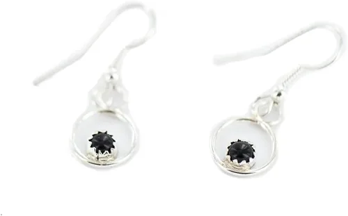 Miniatura 2 de $90Tag Pendientes de plata certificada Navajo Natural Onyx cuelgan nativos americanos 27226-6 Hecho por Loma Siiva, Metal Piedra, Ónix