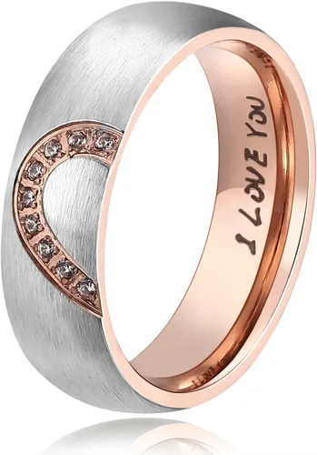 Miniatura 2 de ANAZOZ Anillo de promesa de corazón de amor real para parejas, de acero inoxidable, anillo superior, 0.236in